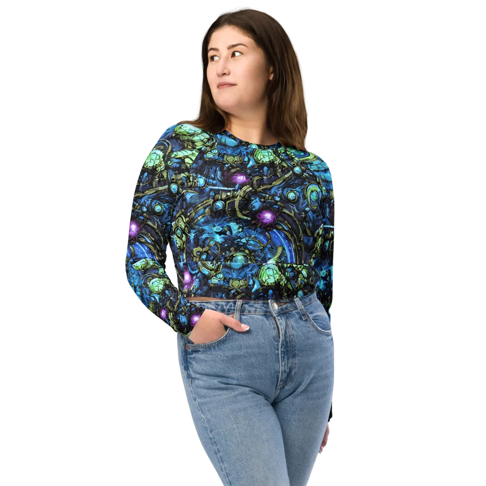 Bioluminescent Circuit on Long Sleeve Crop Top — Front