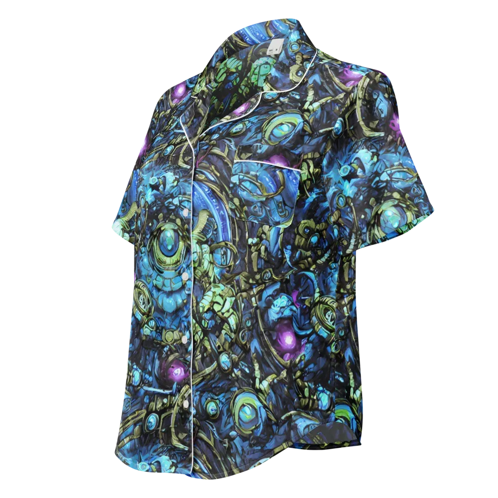 Bioluminescent Circuit on Women's Short Sleeve Pajama Top — Left Front