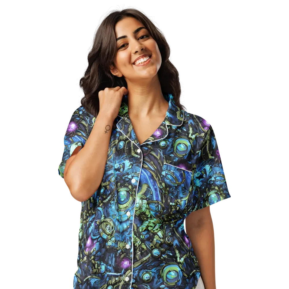 Bioluminescent Circuit on Women's Short Sleeve Pajama Top — Front
