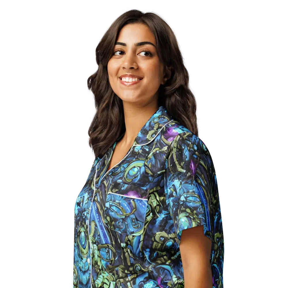 Bioluminescent Circuit on Women's Short Sleeve Pajama Top — Left Front