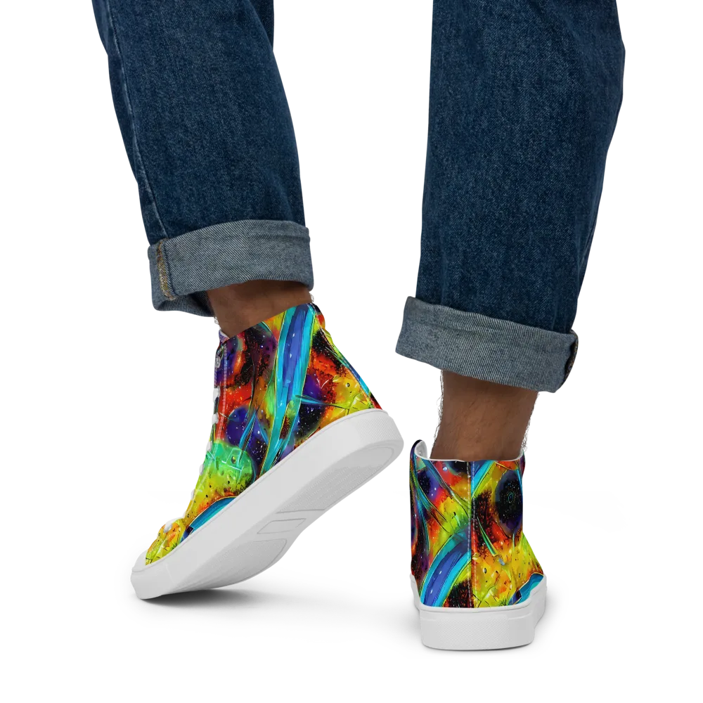 Electric Chromatica on Men's High Top Canvas Shoes — Back