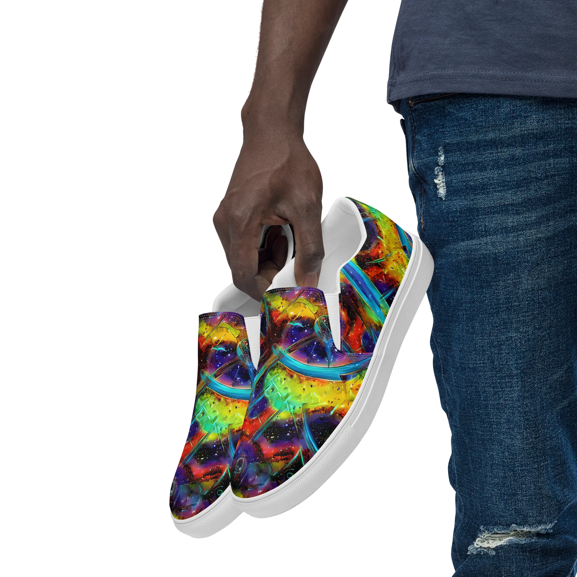 Electric Chromatica on Men's Slip-On Canvas Shoes — Left Front