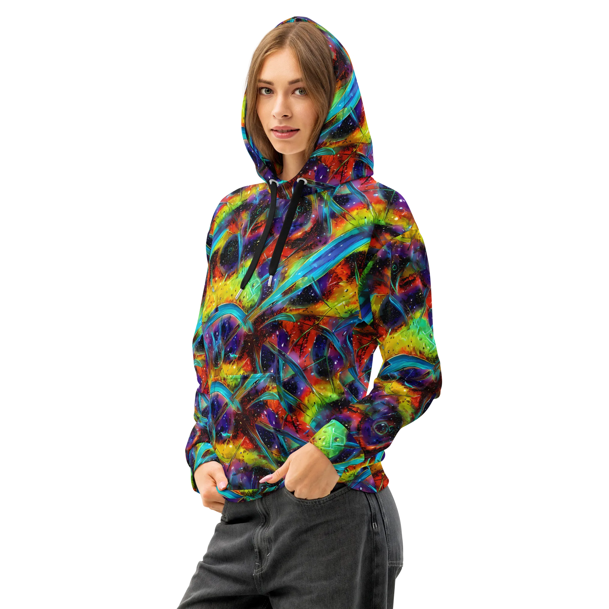 Electric Chromatica on Cotton Hoodie — Left Front