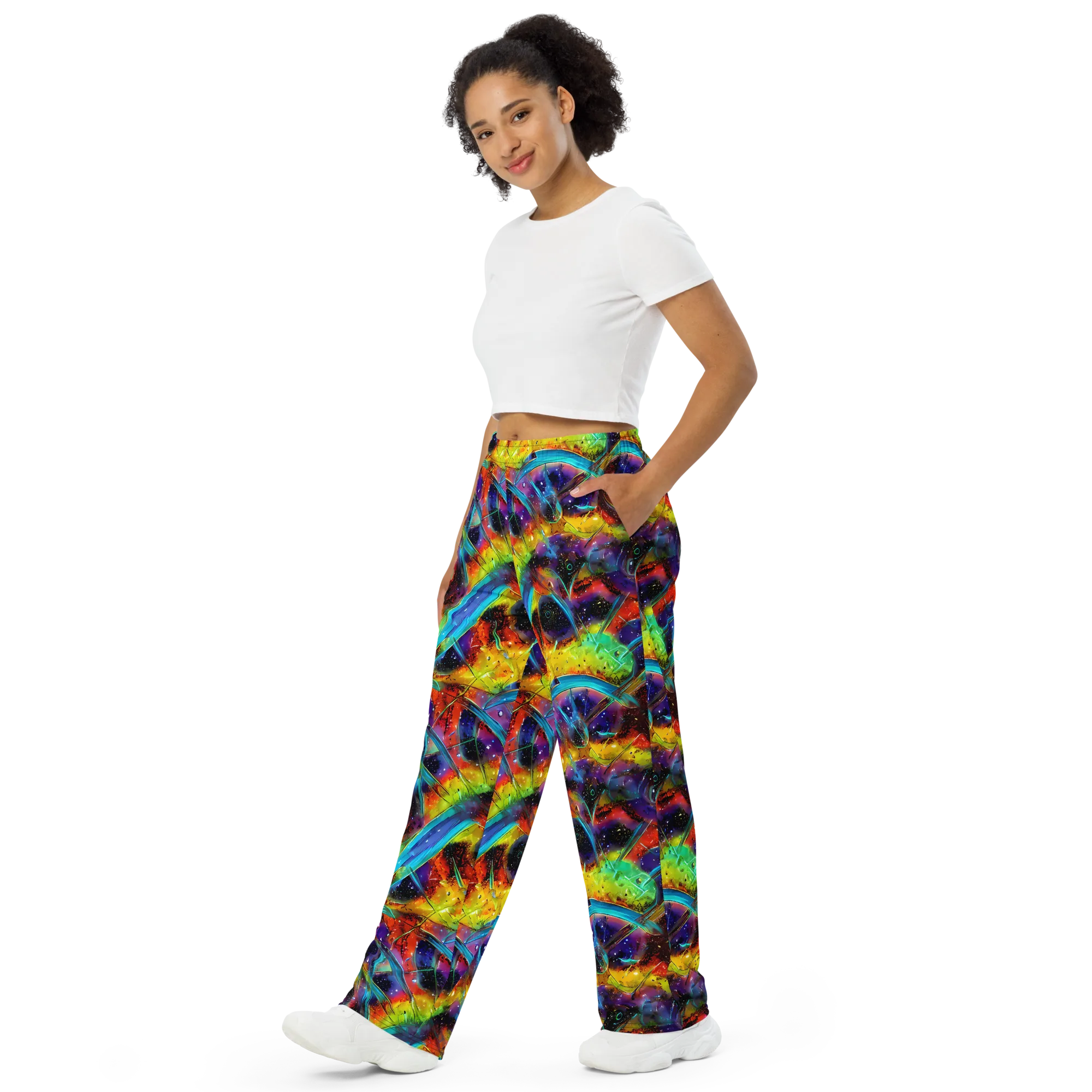 Electric Chromatica on Wide-Leg Pants — Left Front