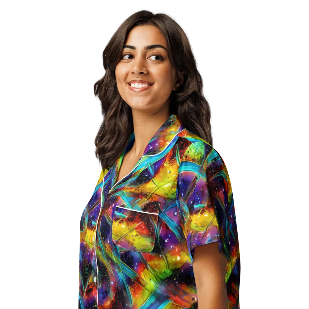 Electric Chromatica on Women's Short Sleeve Pajama Top — Left Front