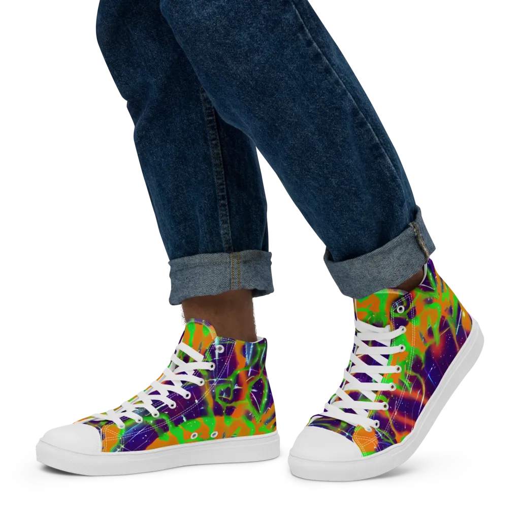Galactic Acid on Men's High Top Canvas Shoes — Left
