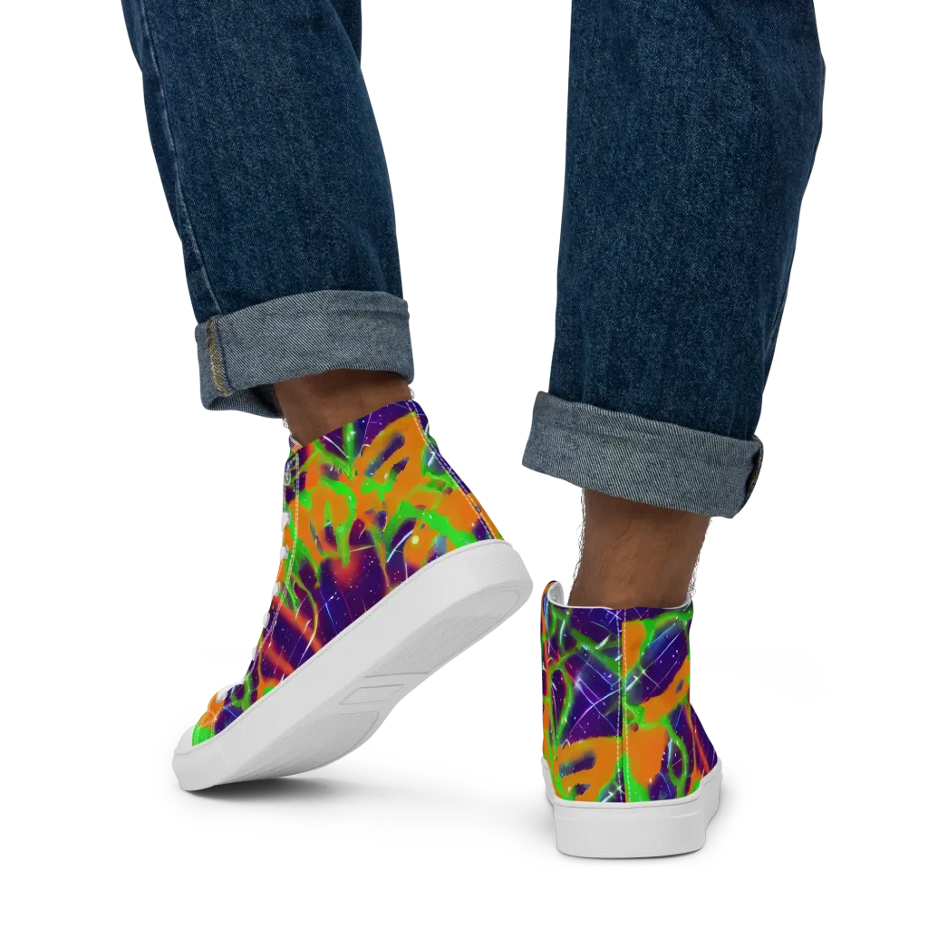 Galactic Acid on Men's High Top Canvas Shoes — Back