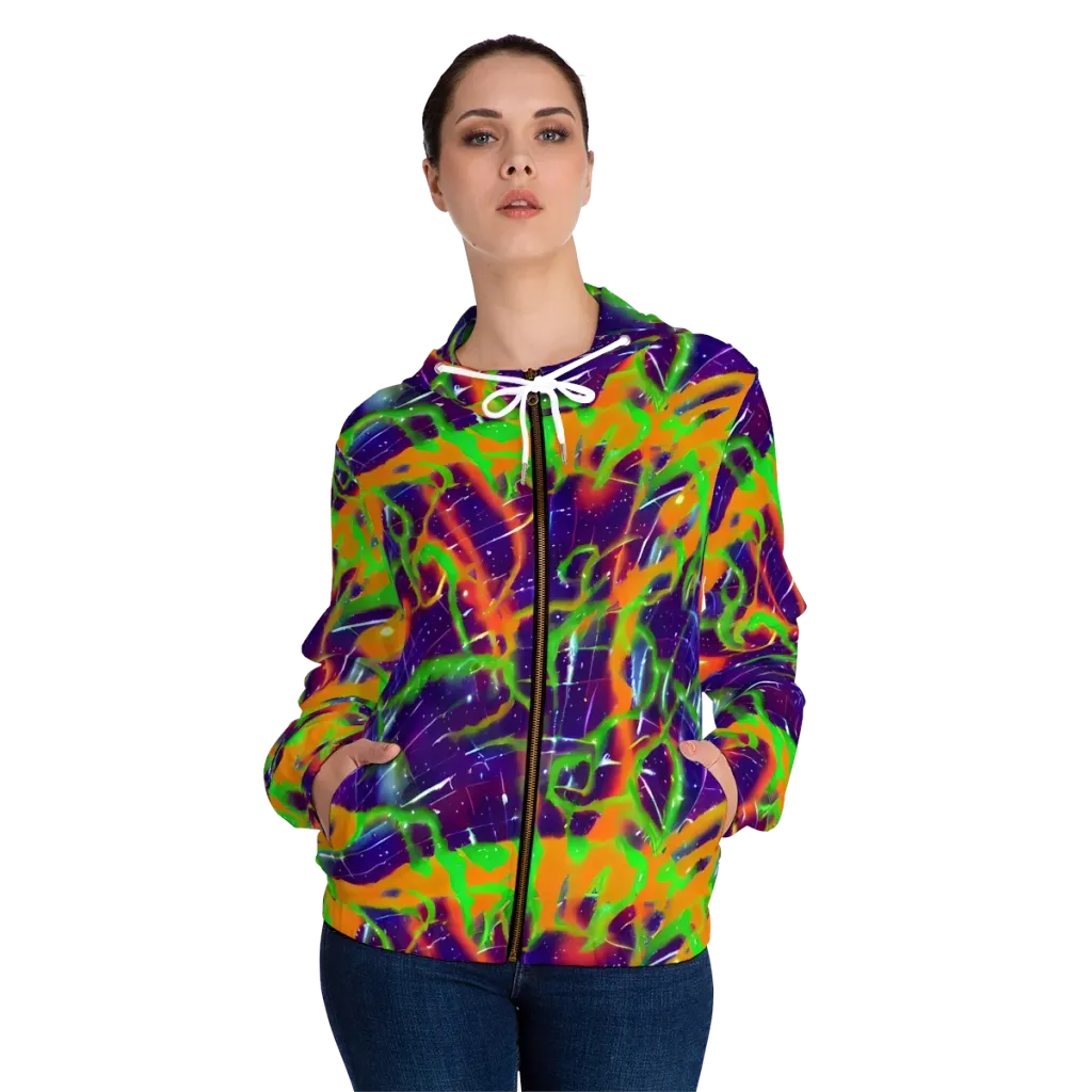 Galactic Acid on Women's Full-Zip Hoodie — Front On Person