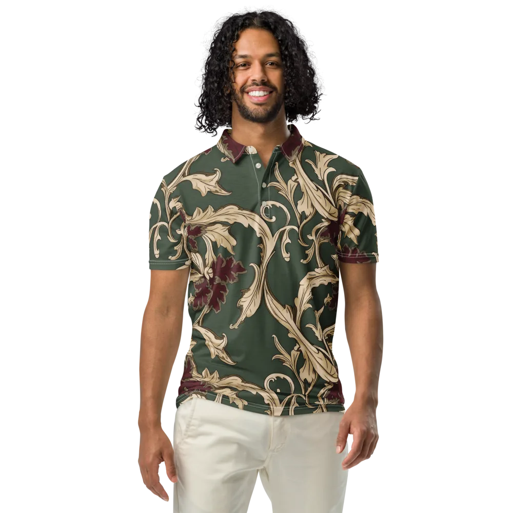 Garnet Scroll on Men's Slim Fit Polo Shirt — Front