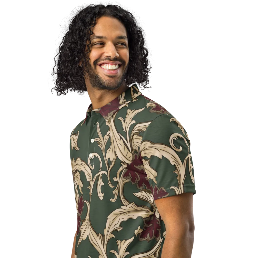 Garnet Scroll on Men's Slim Fit Polo Shirt — Left Front