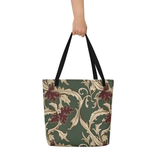 Garnet Scroll on a Large Tote Bag W/ Pocket