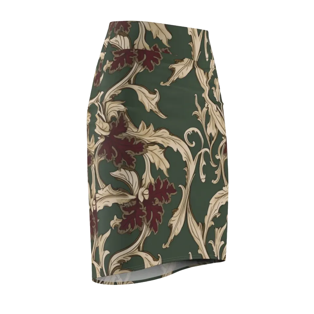 Garnet Scroll on Pencil Skirt — Front Side