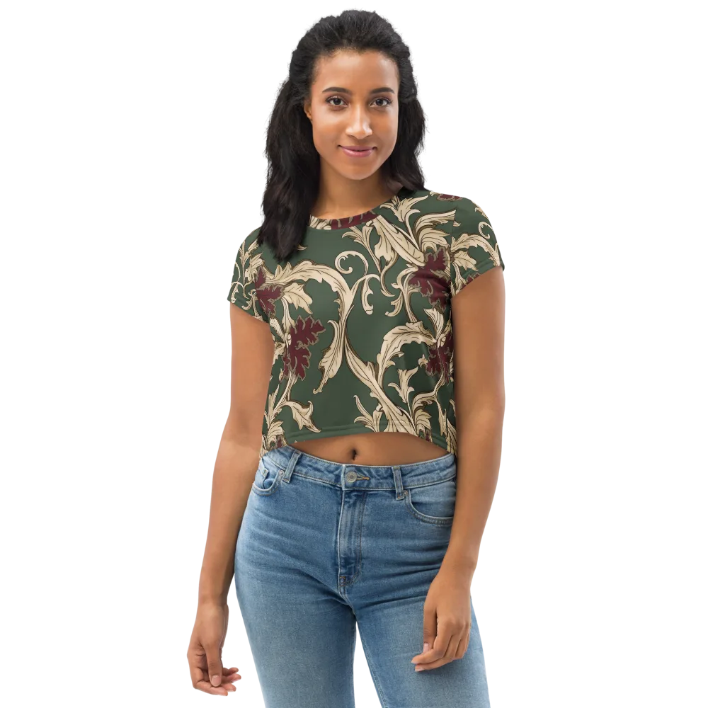 Garnet Scroll on Crop Tee — Front