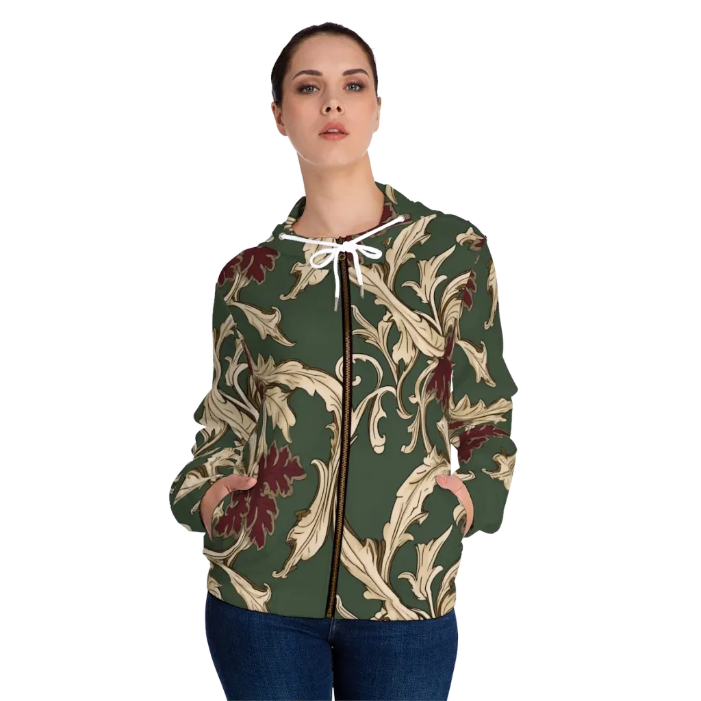 Garnet Scroll on Women's Full-Zip Hoodie — Front On Person