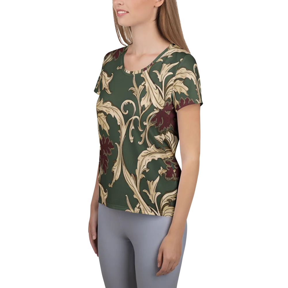 Garnet Scroll on Women's Athletic T-Shirt — Left
