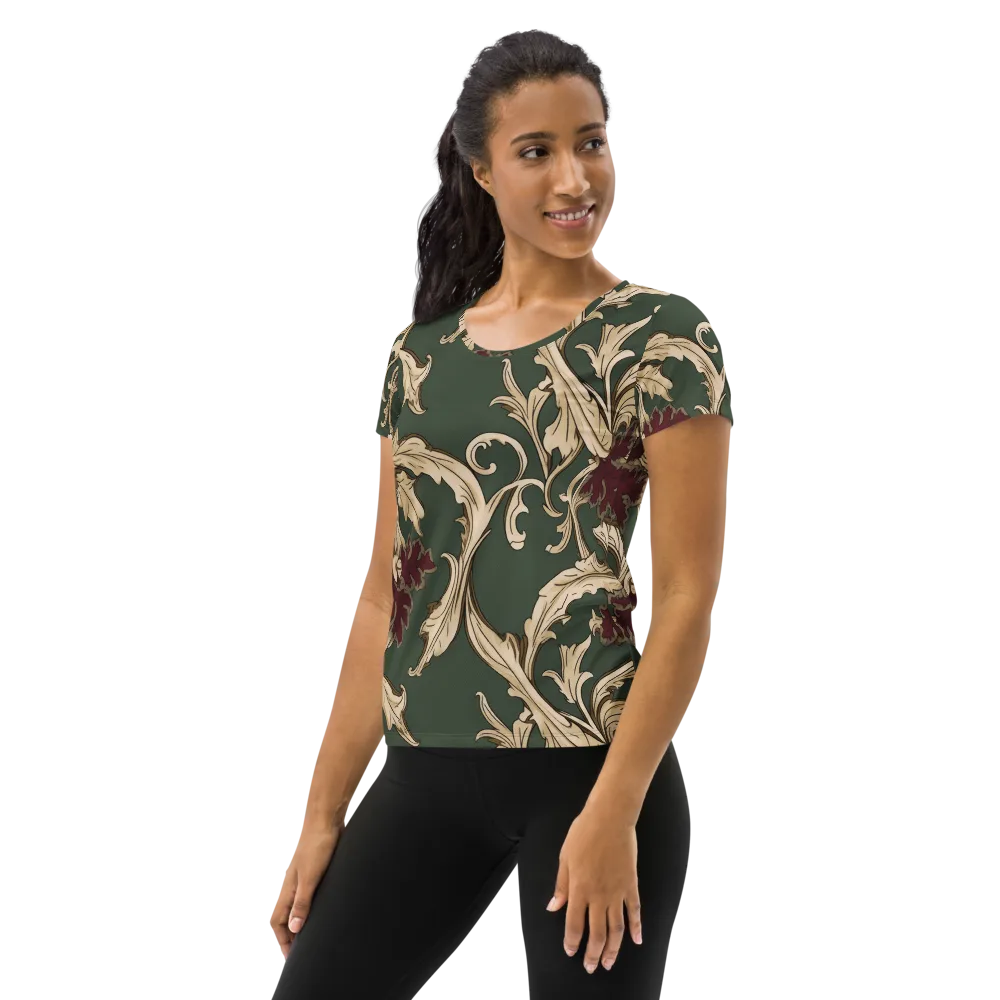Garnet Scroll on Women's Athletic T-Shirt — Left