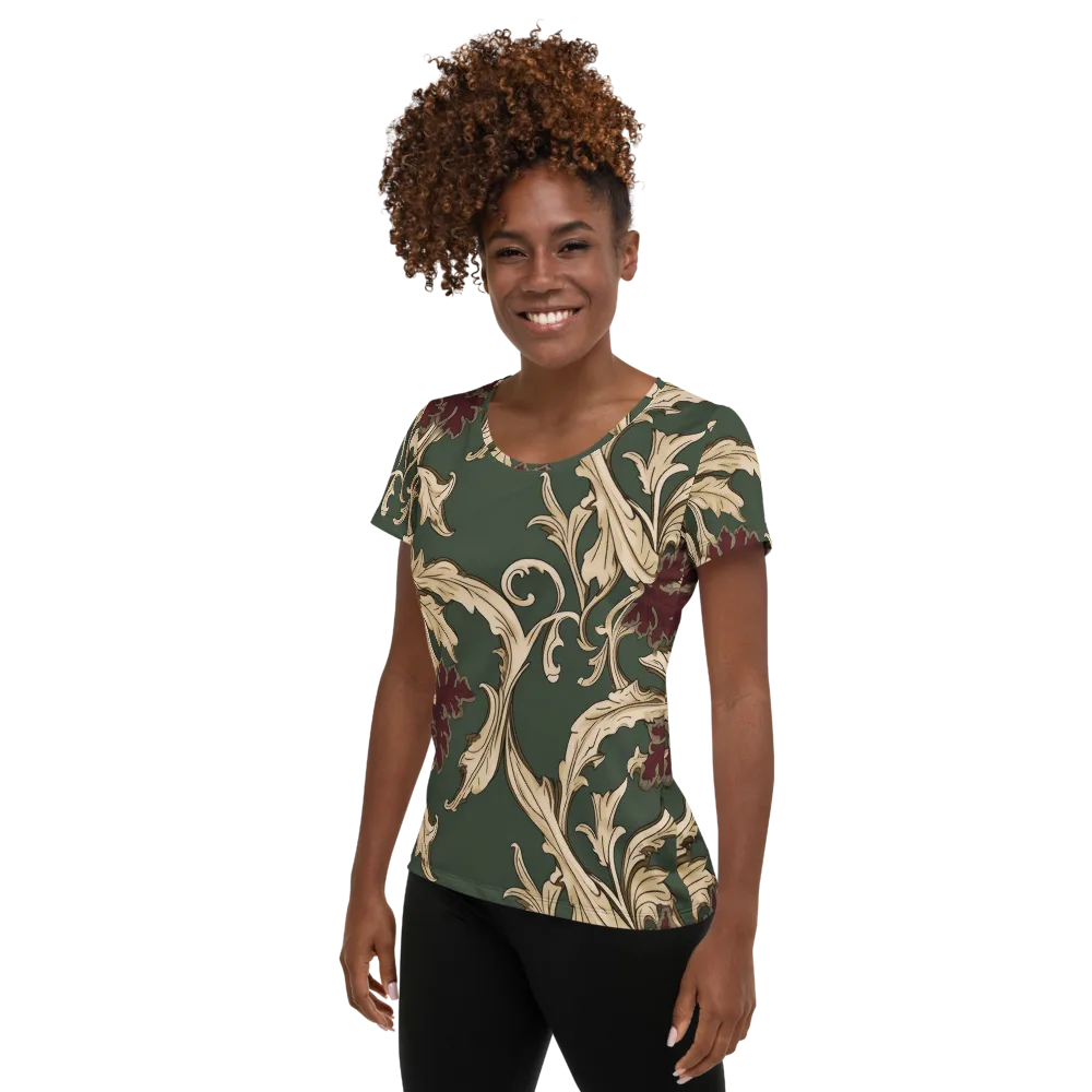 Garnet Scroll on Women's Athletic T-Shirt — Left