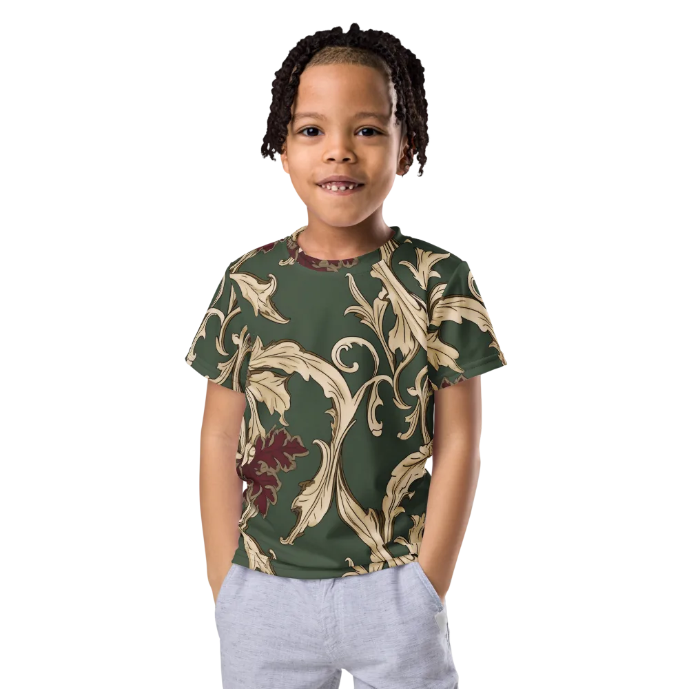 Garnet Scroll on Kids Crew Neck T-Shirt — Front