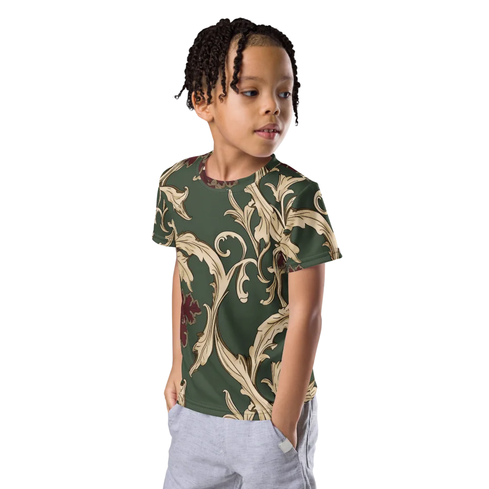 Garnet Scroll on Kids Crew Neck T-Shirt — Left Front
