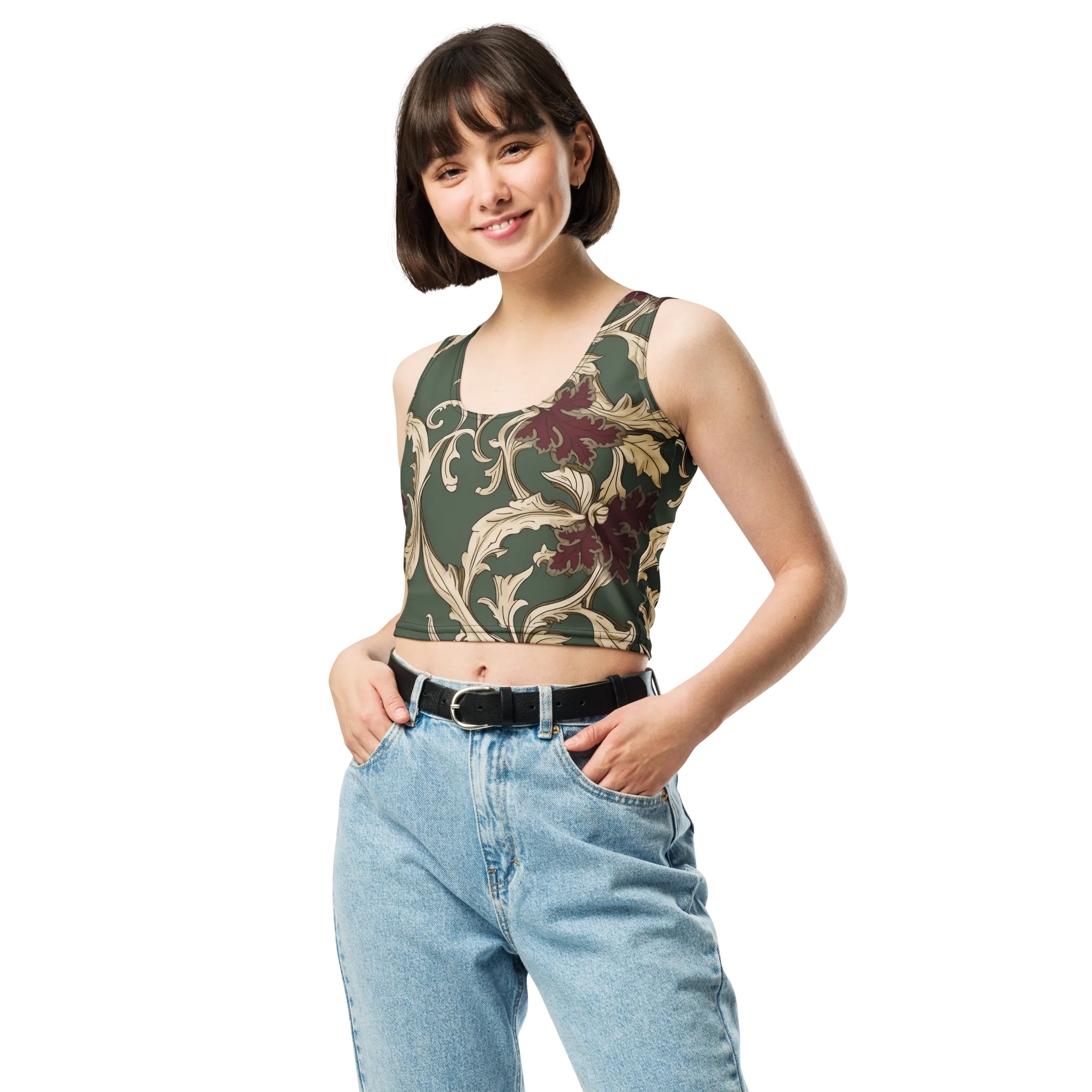 Garnet Scroll on Crop Top — Front