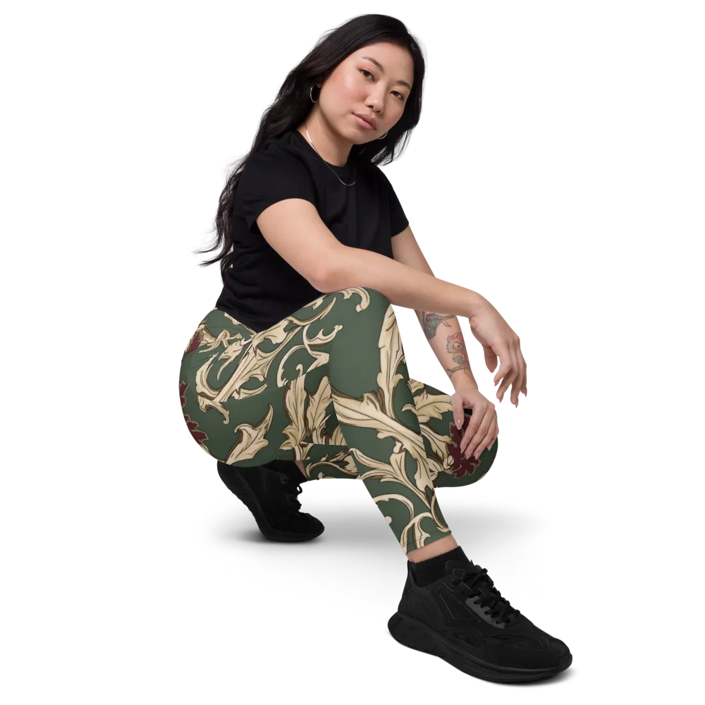 Garnet Scroll on Leggings with Pockets — Right Front