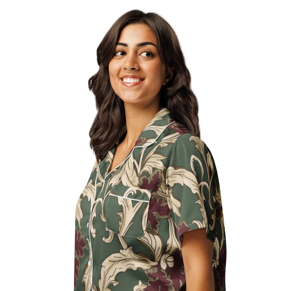 Garnet Scroll on Women's Short Sleeve Pajama Top — Left Front