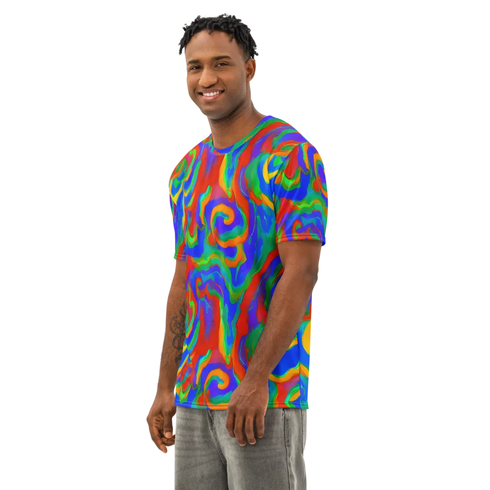 Rainbow Rapture on Men's Cotton Crew Neck T-Shirt — Left Front