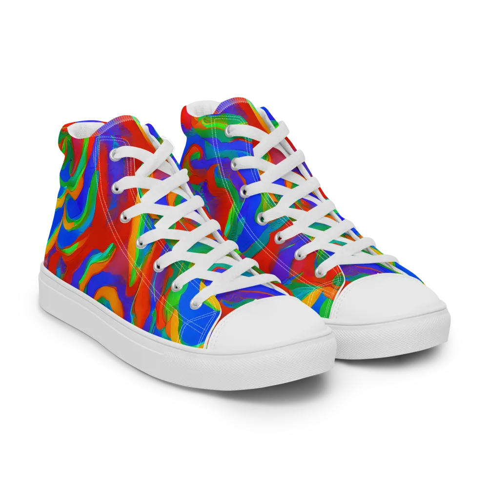 Rainbow Rapture on Men's High Top Canvas Shoes — Right Front