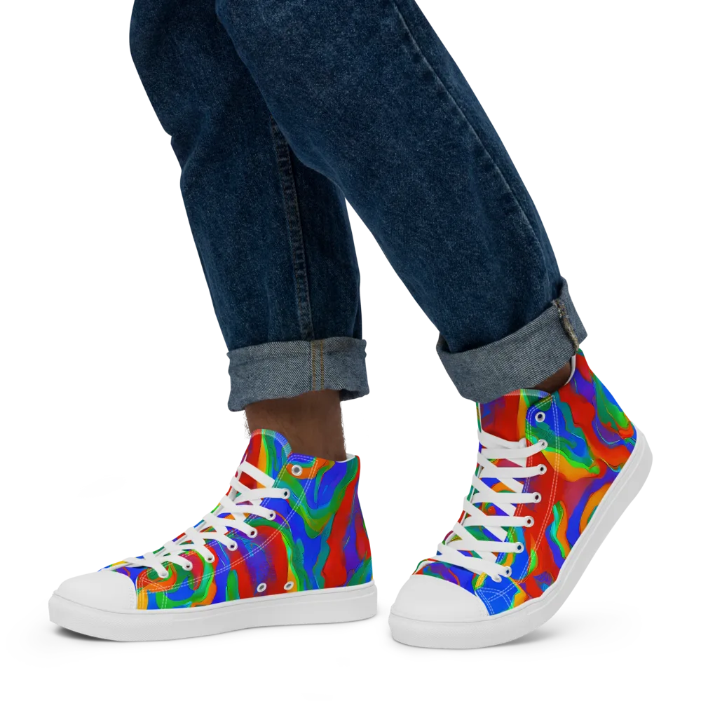 Rainbow Rapture on Men's High Top Canvas Shoes — Left