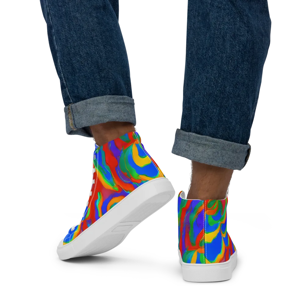 Rainbow Rapture on Men's High Top Canvas Shoes — Back