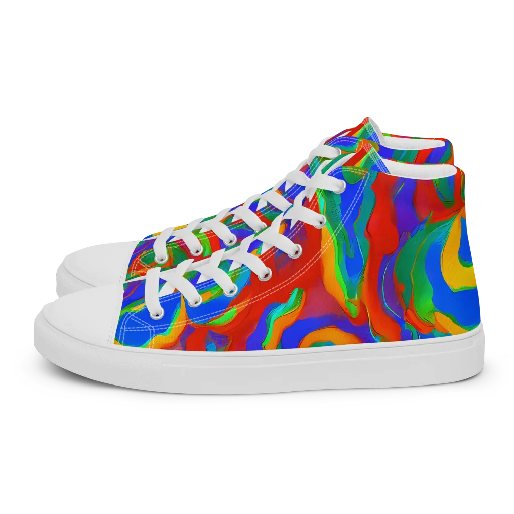 Rainbow Rapture on Women's High Top Canvas Shoes — Left
