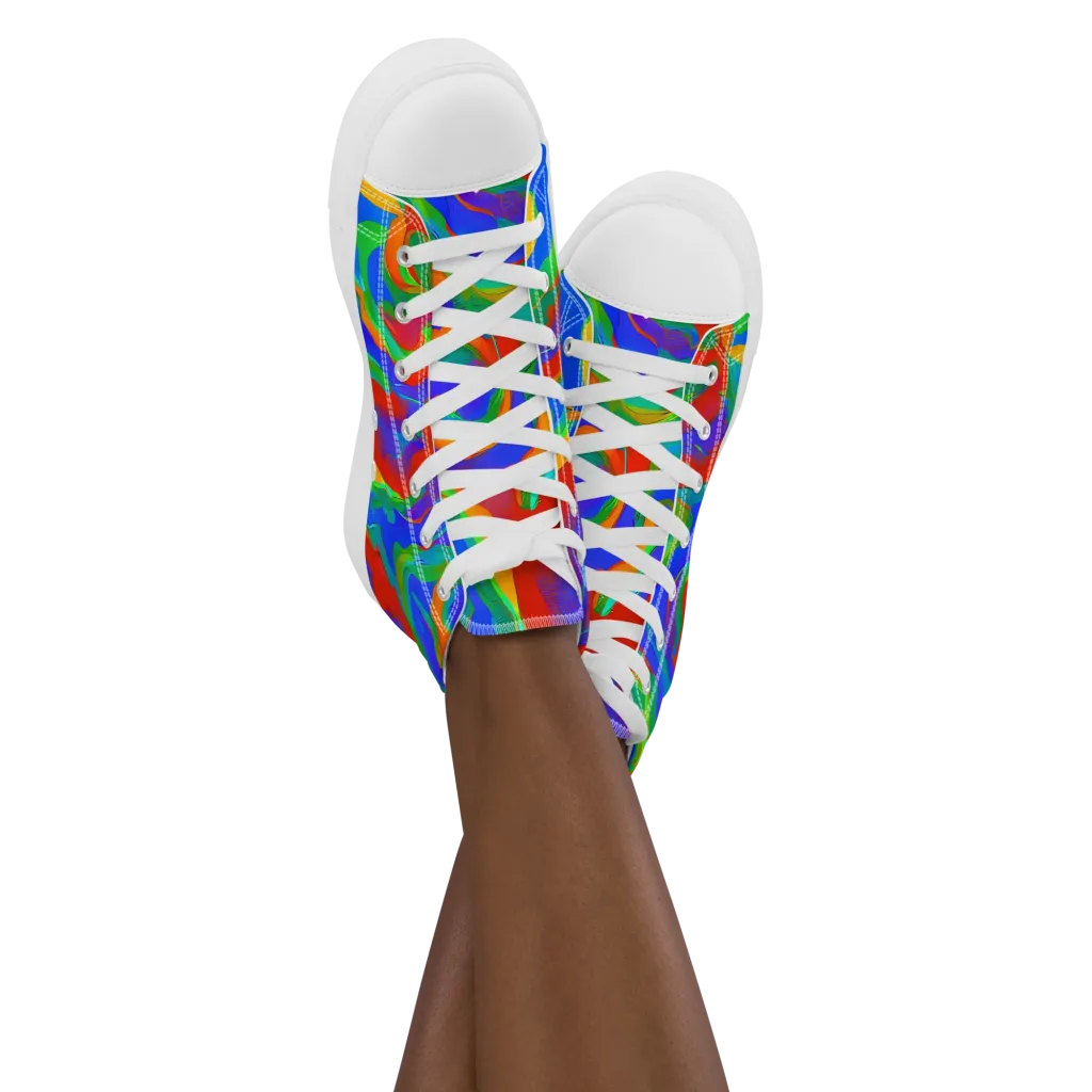 Rainbow Rapture on Women's High Top Canvas Shoes — Front