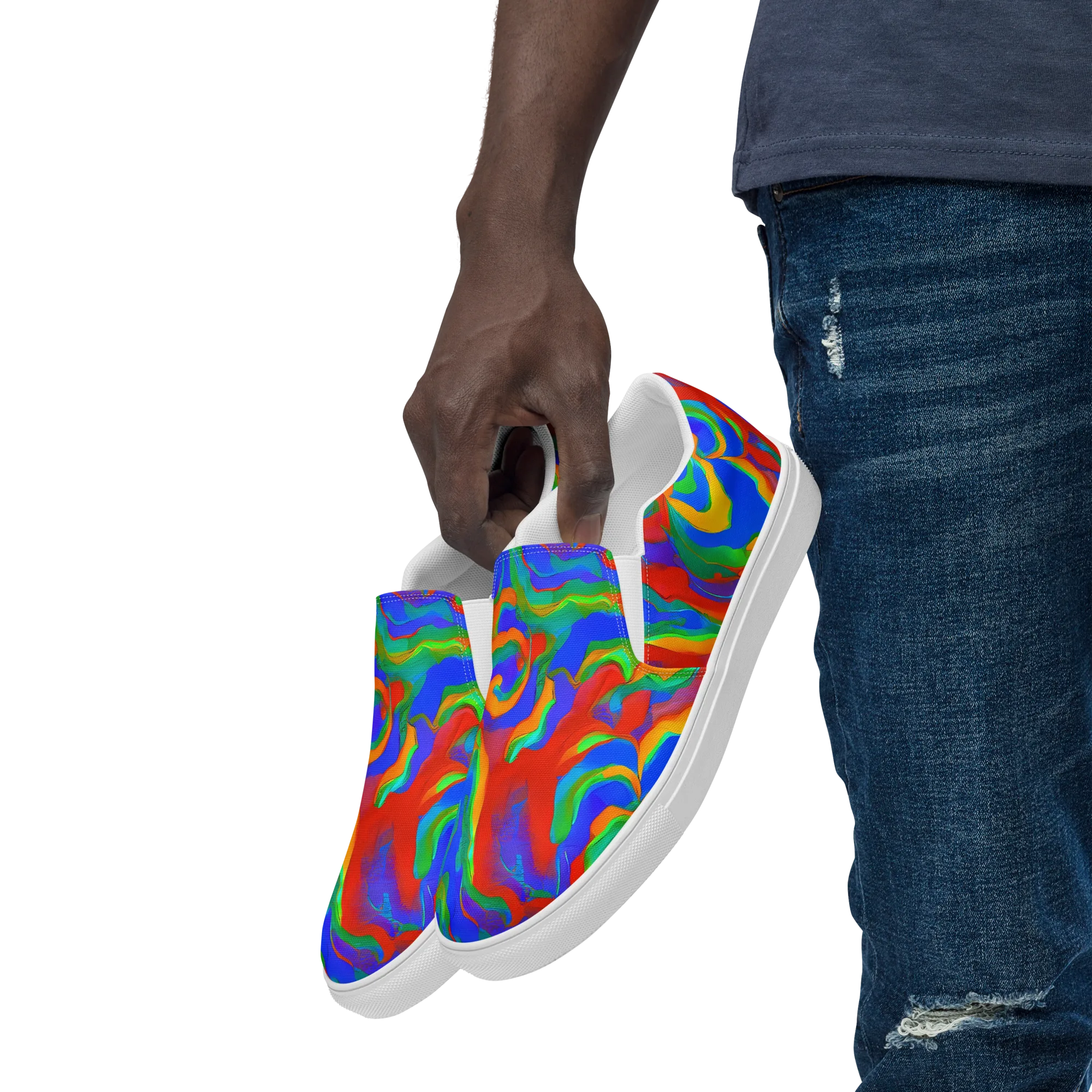 Rainbow Rapture on Men's Slip-On Canvas Shoes — Left Front