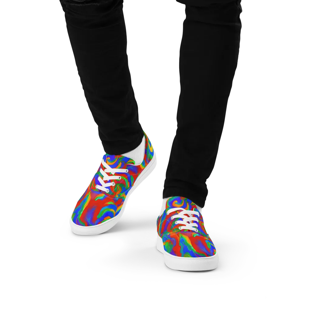 Rainbow Rapture on Men's Lace-Up Canvas Shoes — Front