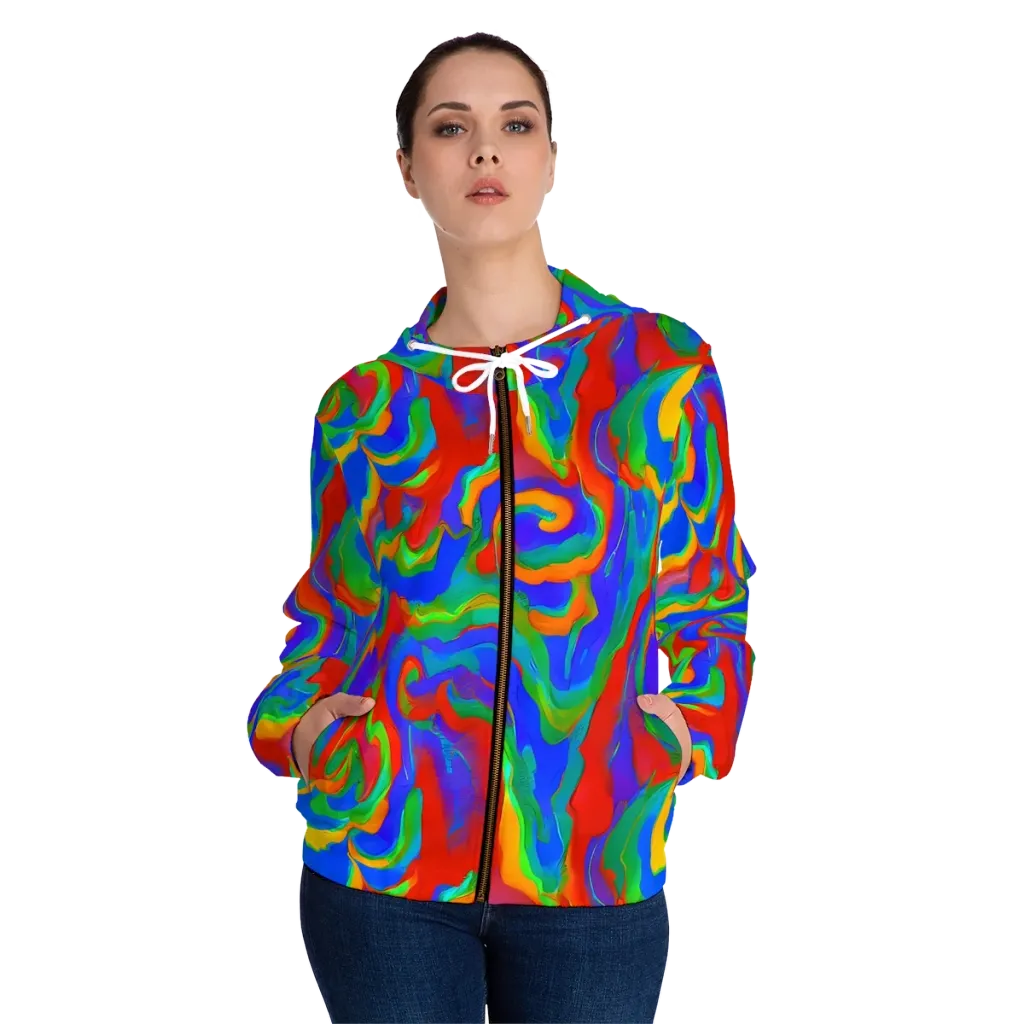 Rainbow Rapture on Women's Full-Zip Hoodie — Front On Person