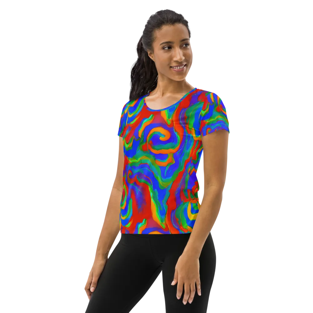 Rainbow Rapture on Women's Athletic T-Shirt — Left