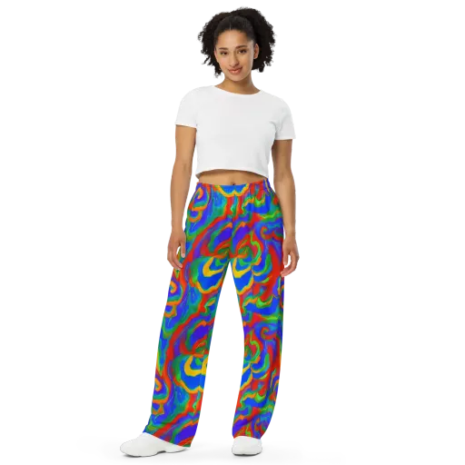 Rainbow Rapture on a Wide-Leg Pants