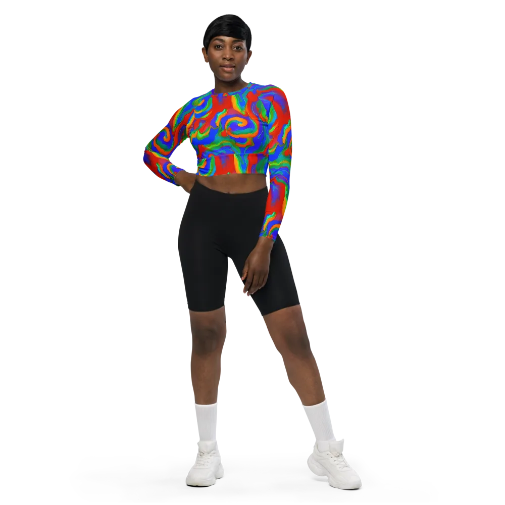 Rainbow Rapture on Long Sleeve Crop Top — Front