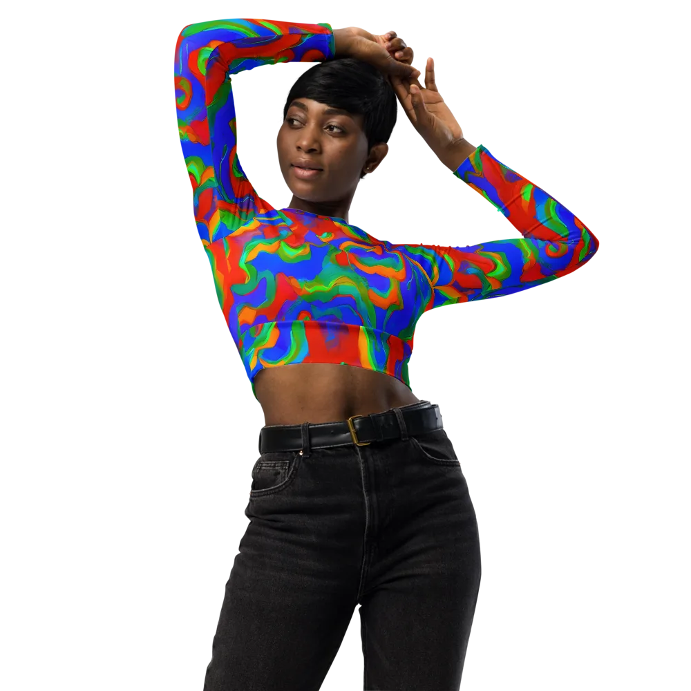 Rainbow Rapture on Long Sleeve Crop Top — Front