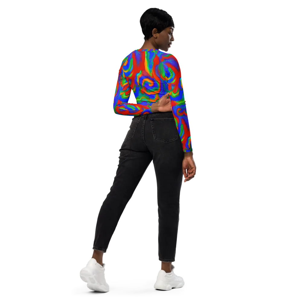 Rainbow Rapture on Long Sleeve Crop Top — Right Back