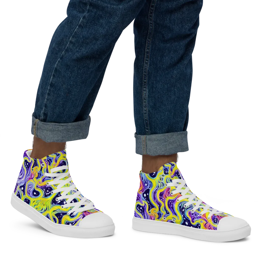 Prismatic Whirlpool on Men's High Top Canvas Shoes — Right
