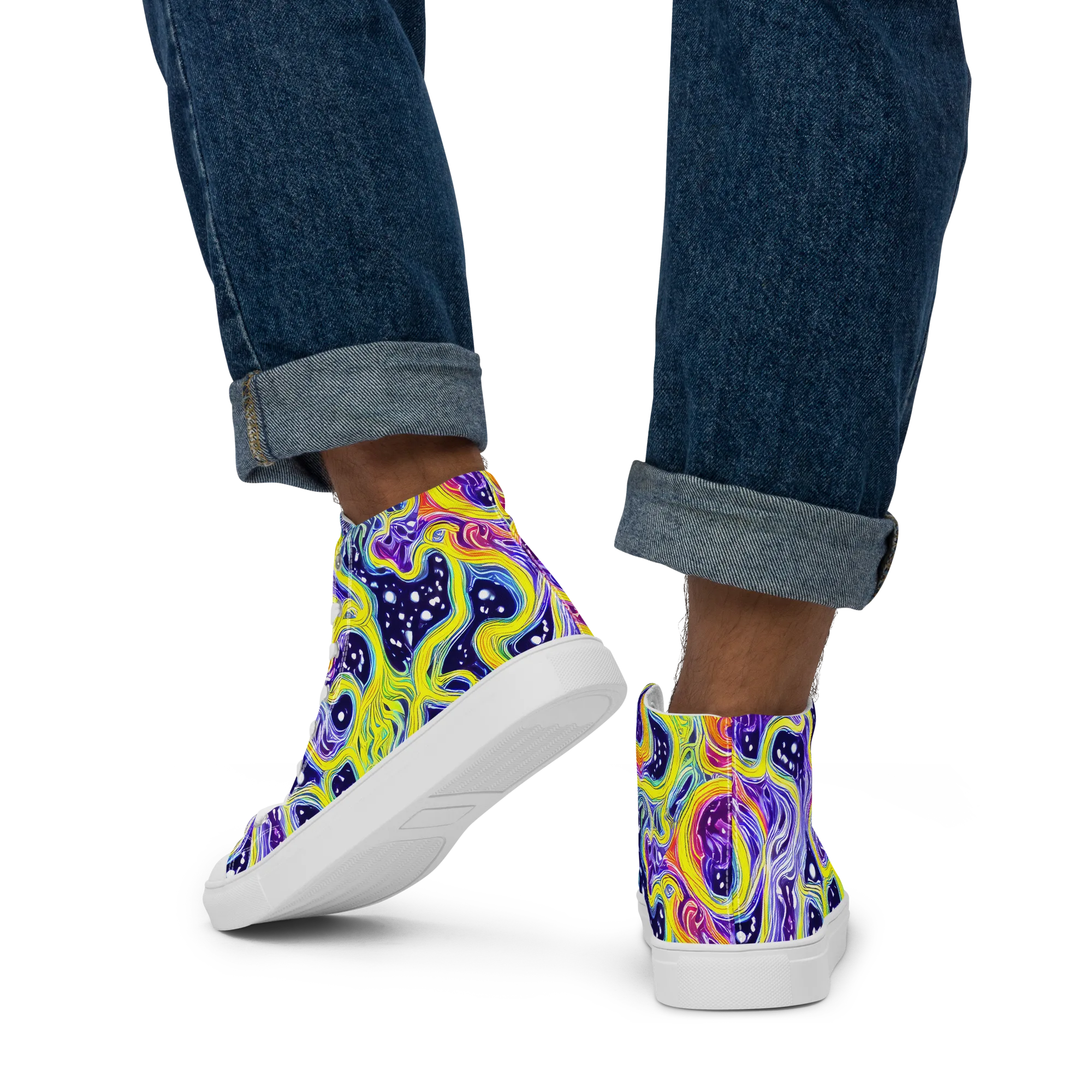 Prismatic Whirlpool on Men's High Top Canvas Shoes — Back