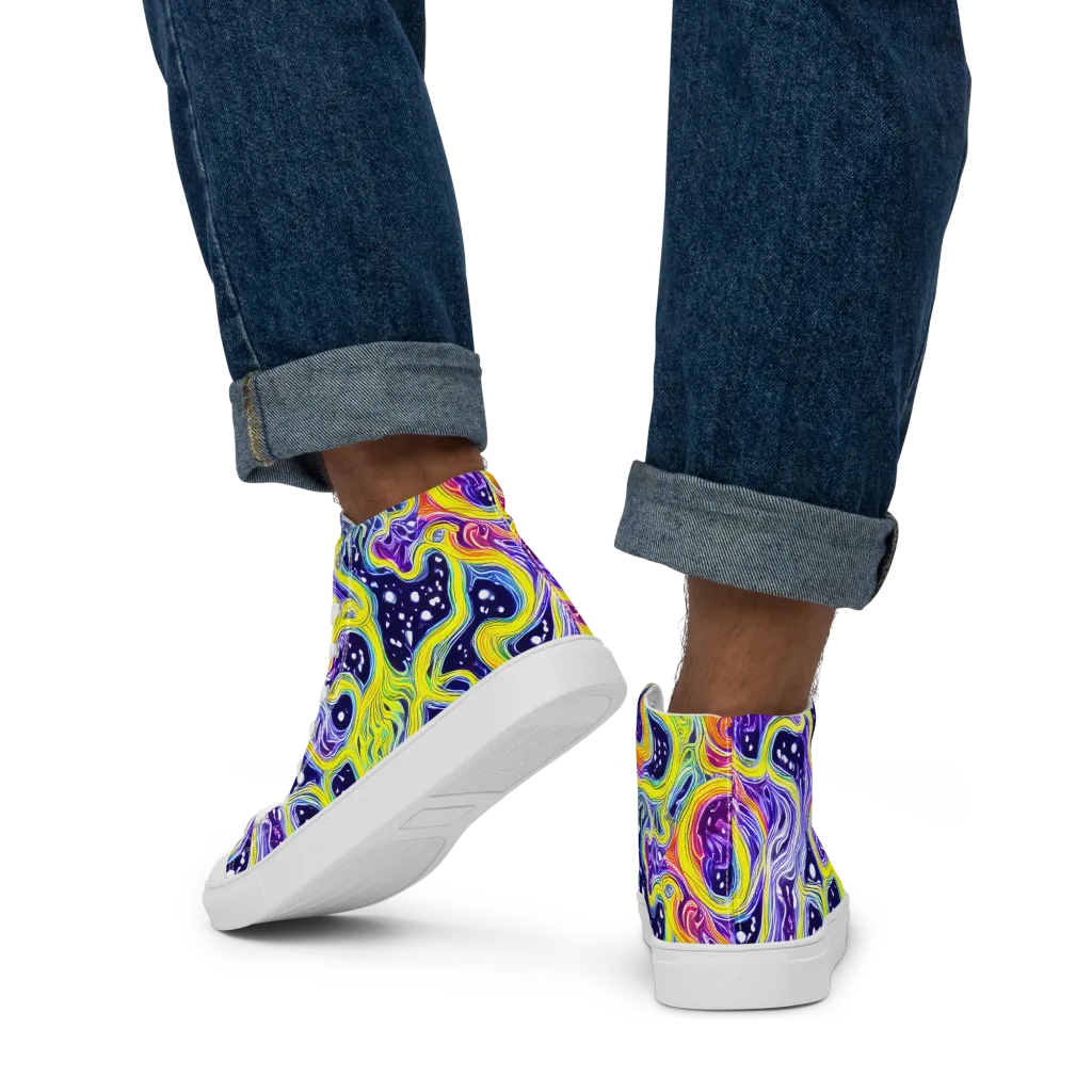 Prismatic Whirlpool on Men's High Top Canvas Shoes — Back