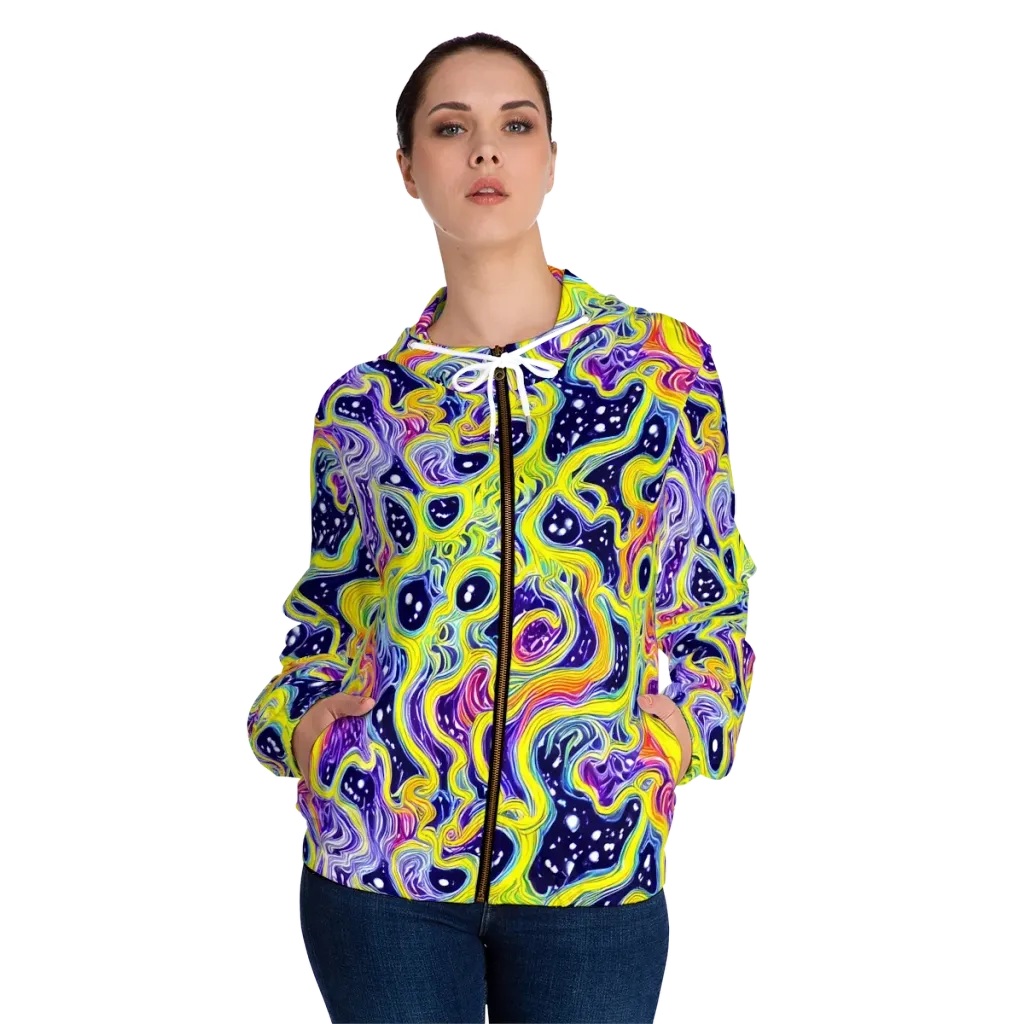 Prismatic Whirlpool on Women's Full-Zip Hoodie — Front On Person