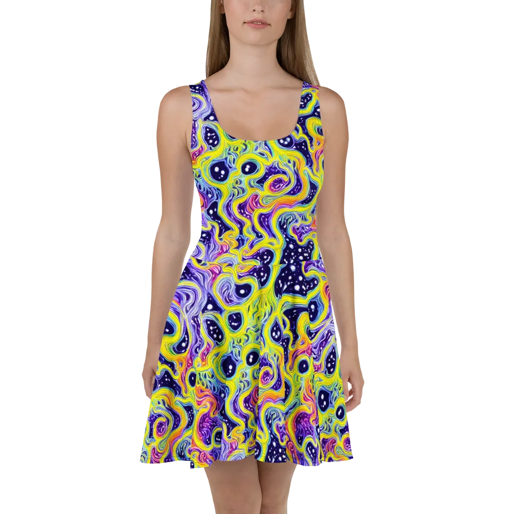 Prismatic Whirlpool on Skater Dress — Front