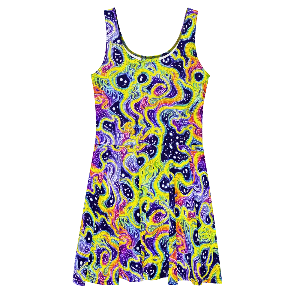 Prismatic Whirlpool on Skater Dress — Front