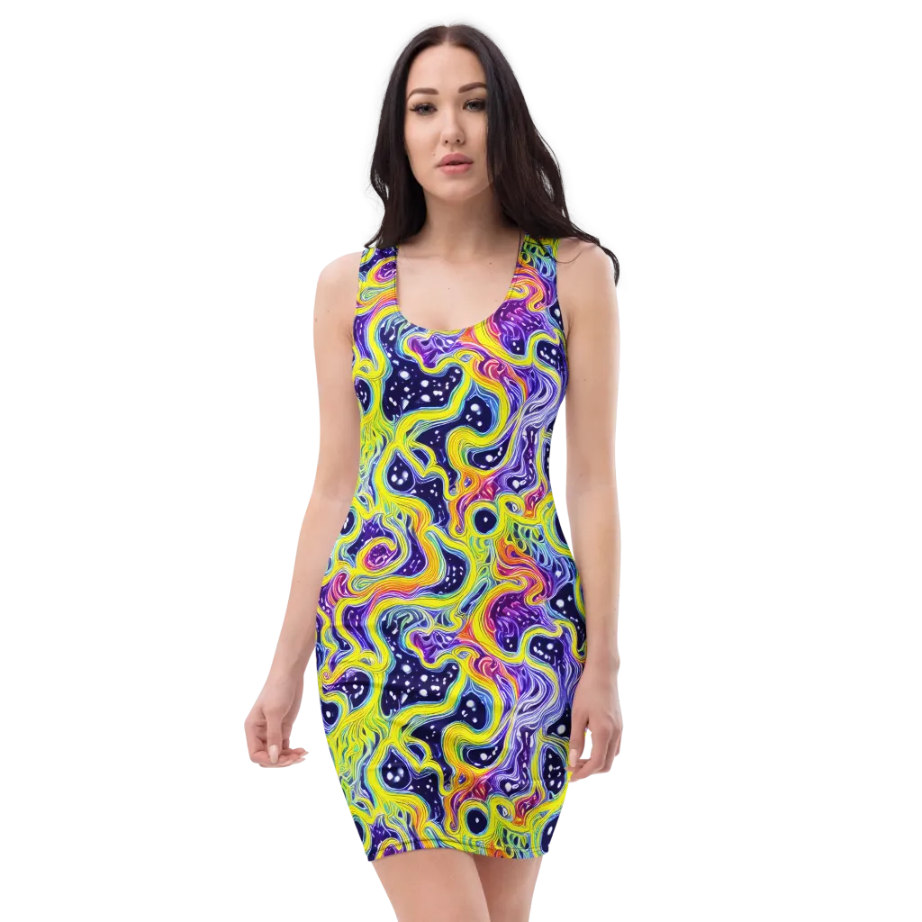 Prismatic Whirlpool on Bodycon Dress — Front