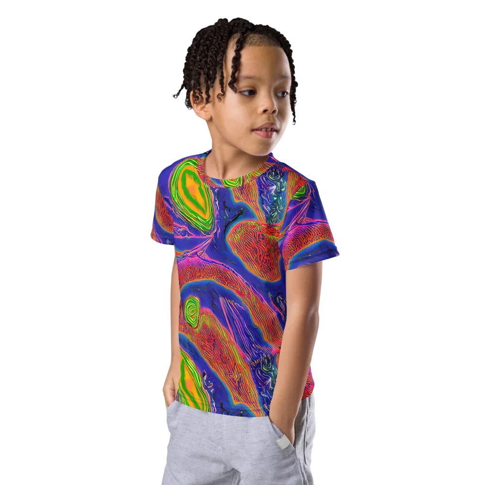 Ultraviolet Safari on Kids Crew Neck T-Shirt — Left Front
