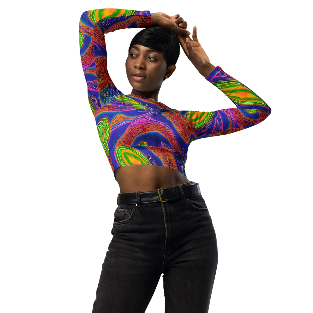 Ultraviolet Safari on Long Sleeve Crop Top — Front