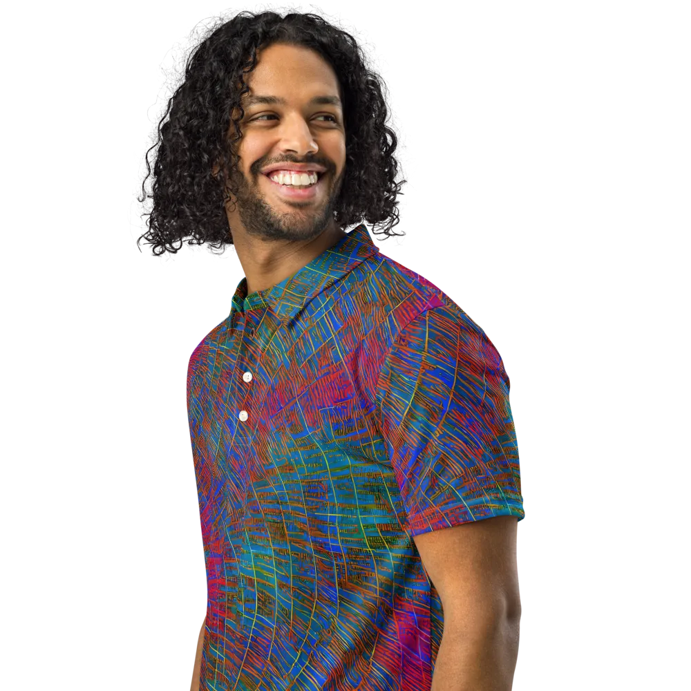 Electric Cartography on Men's Slim Fit Polo Shirt — Left Front